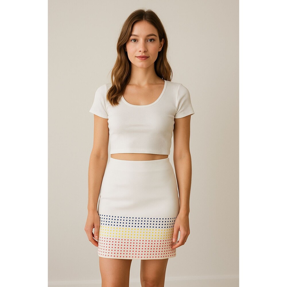Do + Be White Mini Skirt M Candy Dot Trim Mod Retro 70s Style Lined Side Zip